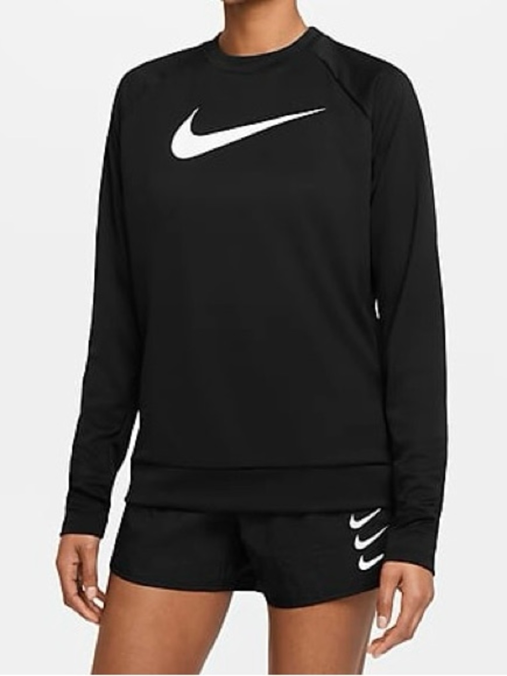 Nike Swoosh Run Women's Running Crew Loose Fit DJ0937-010 Black Size XS